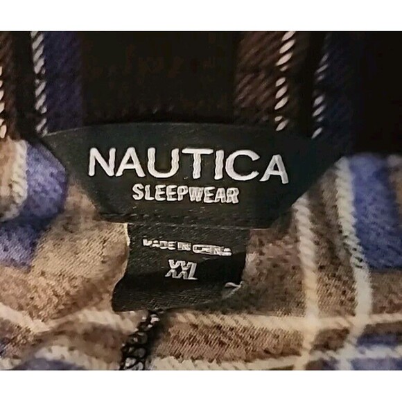 Nautica Mens Pajama Pants XXL Plaid Blue Fleece Elastic Waist Drawstring - Picture 4 of 10